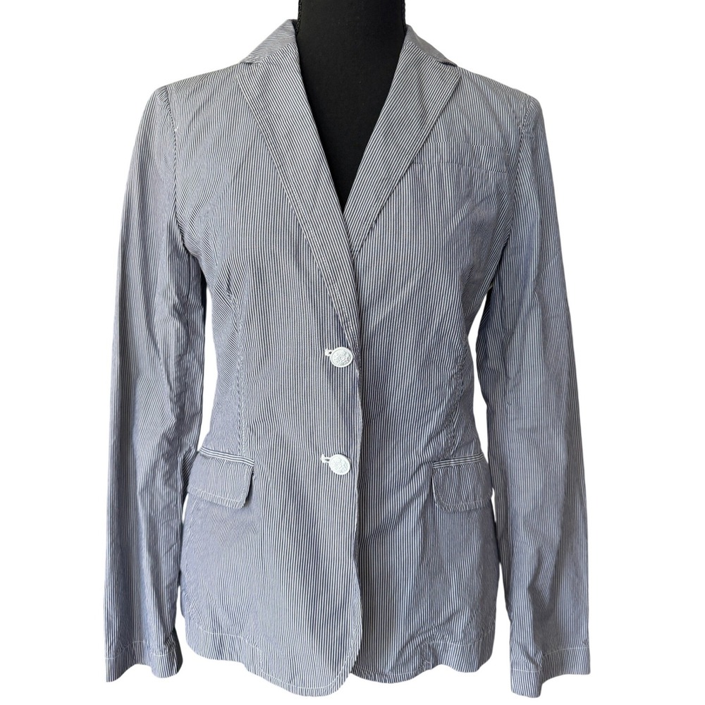 Banana Republic Womens Blue White Striped Blazer‎ Jacket Size S Office Career